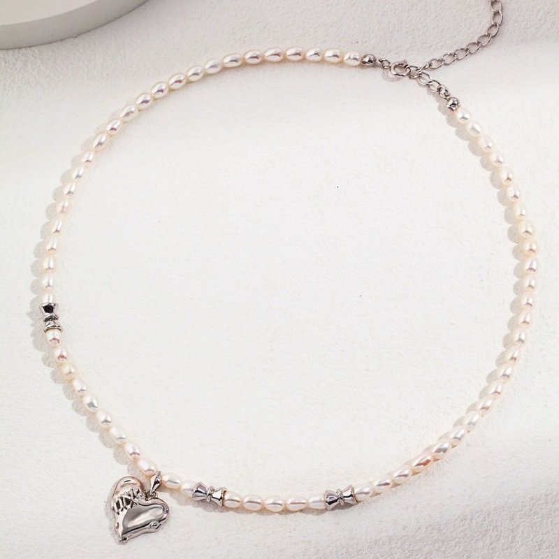 Pearl Necklace with Heart -Gold Vermeil | Delonix Jewelry